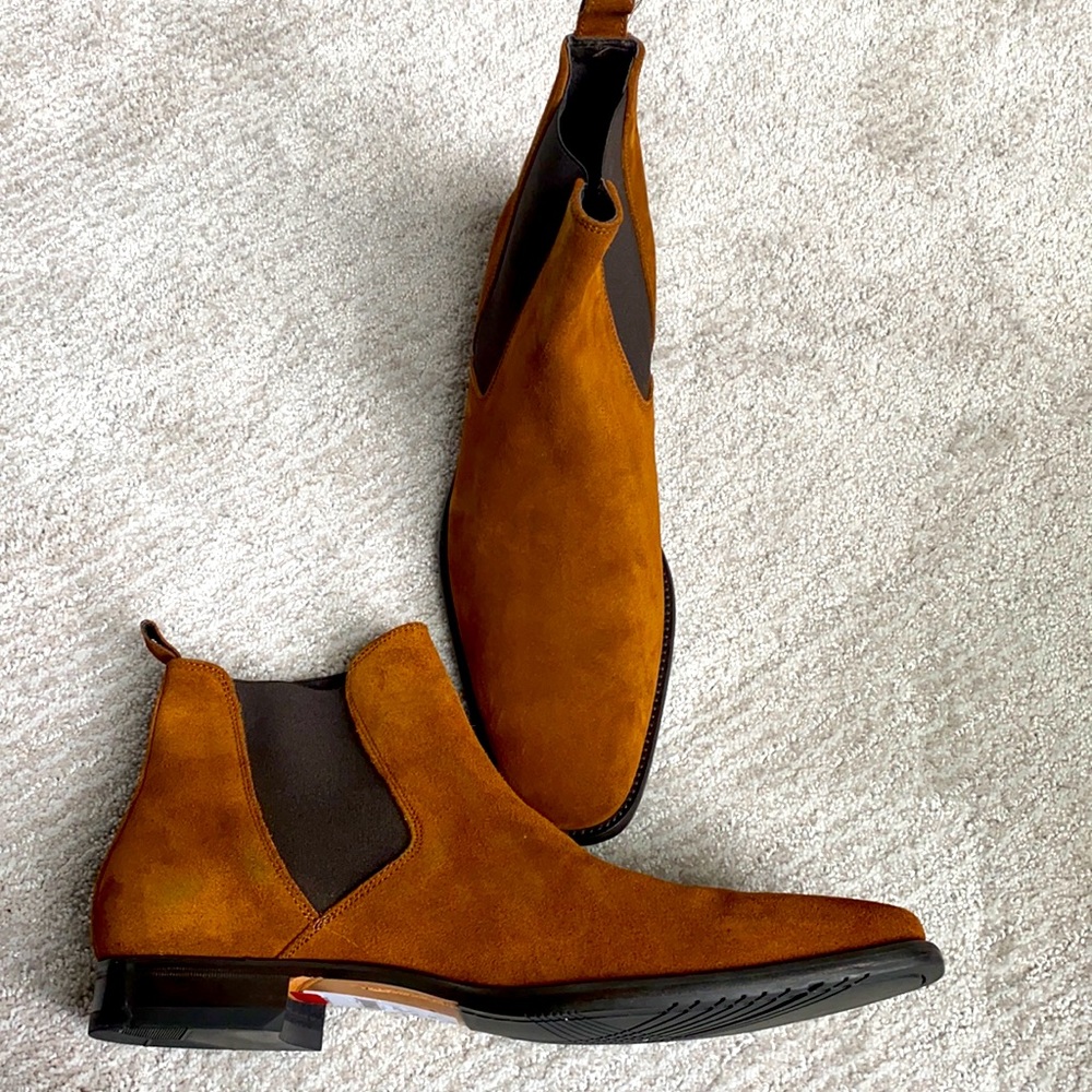 BRAND NEW, NEVER WORN! Saks Cognac Suede Boots.